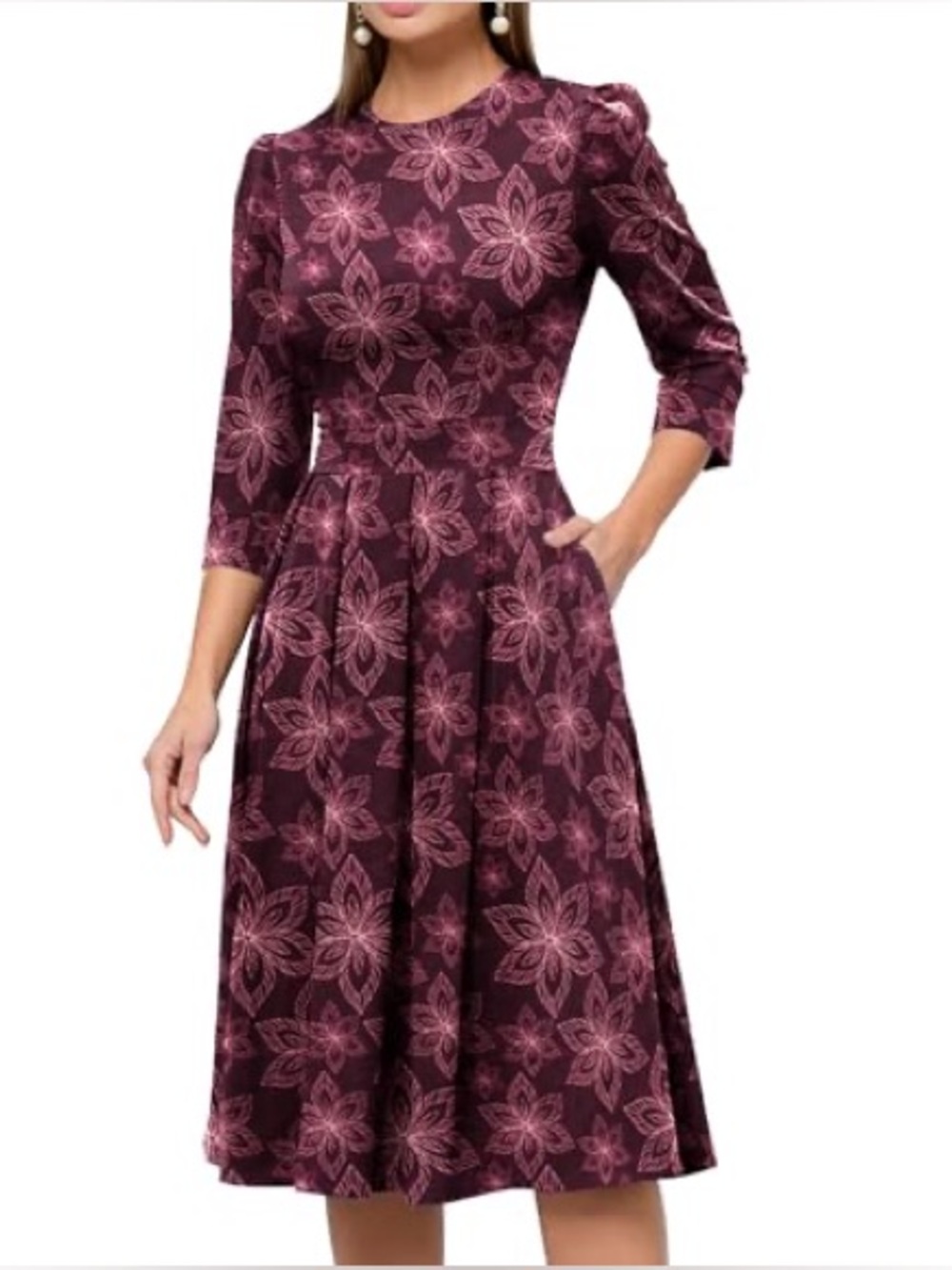 Simple Flavor Femme Floral Vintage Robe Midi Women's Floral Fit-and-Flare - Sz M